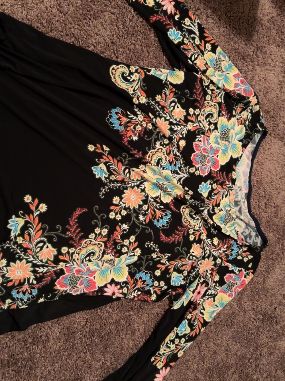Black Floral Long Sleeve Dress Top